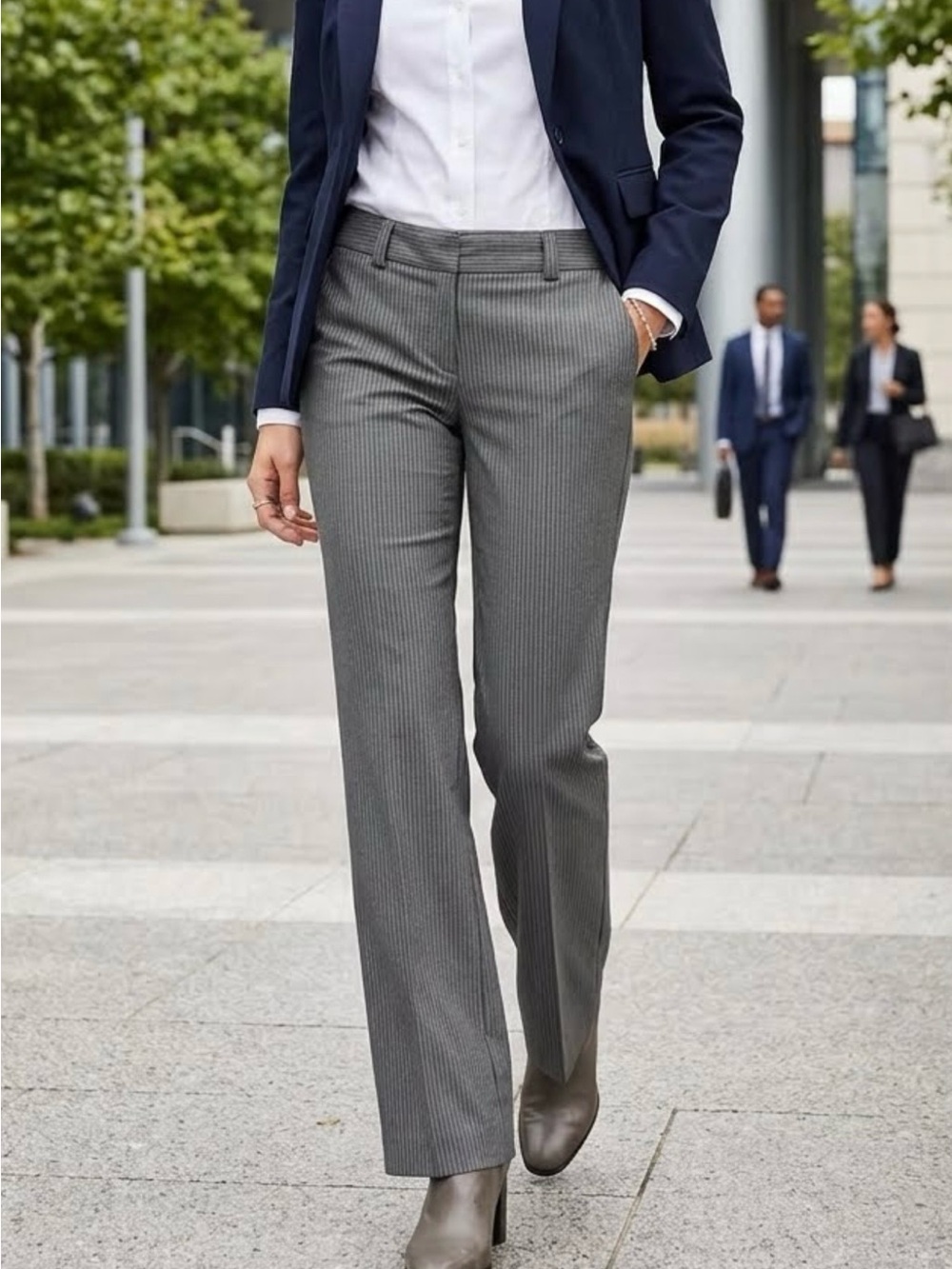 Express Women's Gray Pinstripe Straight-Leg Dress Trousers